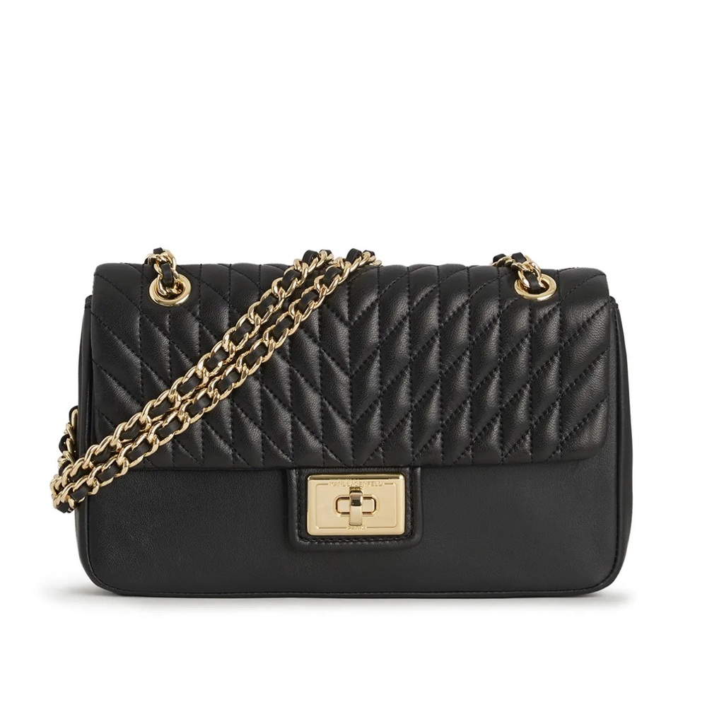 Lightly used- Karl Lagerfield Agyness Shoulder Bag; black and gold